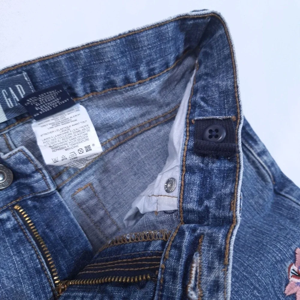 Vtg Gap Kids Floral Embroidered Flare Stretch Jeans Girls 14 Adjustable Blue Y2K